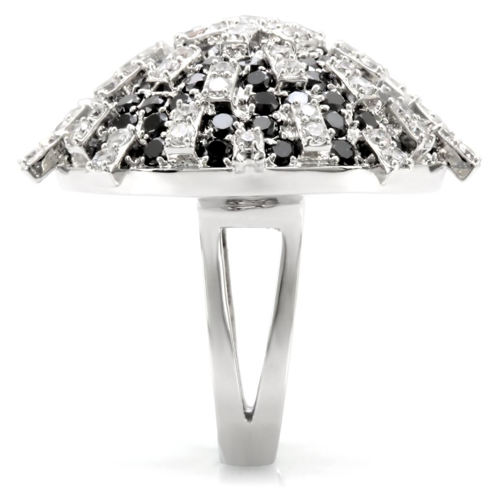 1W029 - Rhodium Brass Ring with AAA Grade CZ in Black Diamond-4