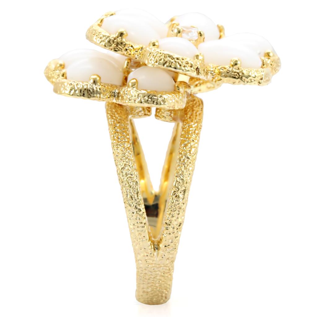 1W045 - Gold Brass Ring with Synthetic Synthetic Glass in White-4