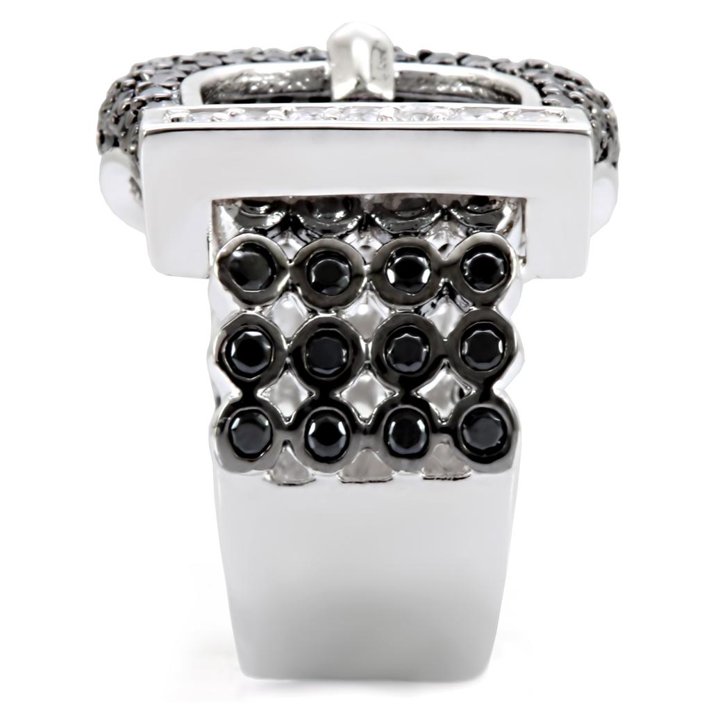1W048 - Rhodium + Ruthenium Brass Ring with AAA Grade CZ in Black Diamond-4