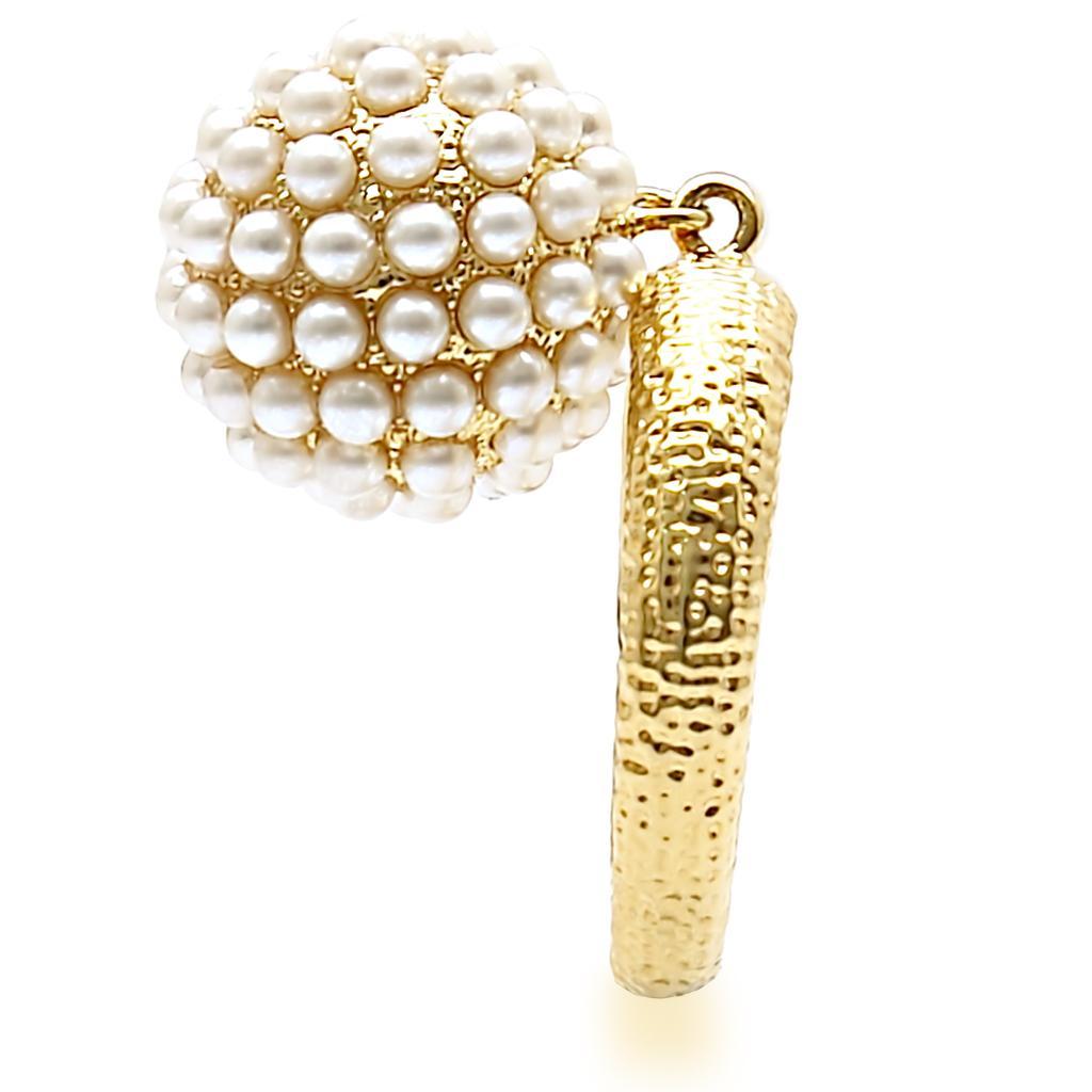 1W060 - Gold Brass Ring with Synthetic Pearl in Citrine Yellow-4