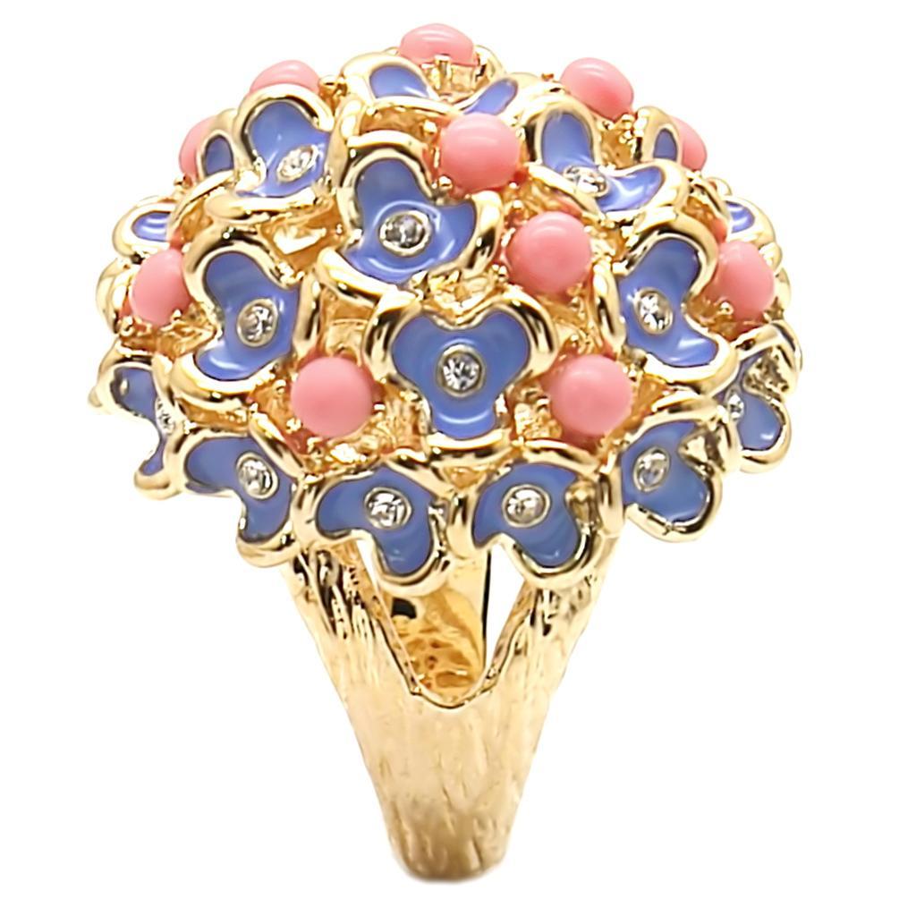 1W106 - Gold Brass Ring with Semi-Precious Coral in Rose-4