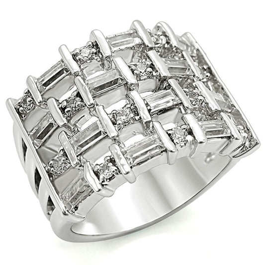 1W024 - Rhodium Brass Ring with AAA Grade CZ in Clear-0
