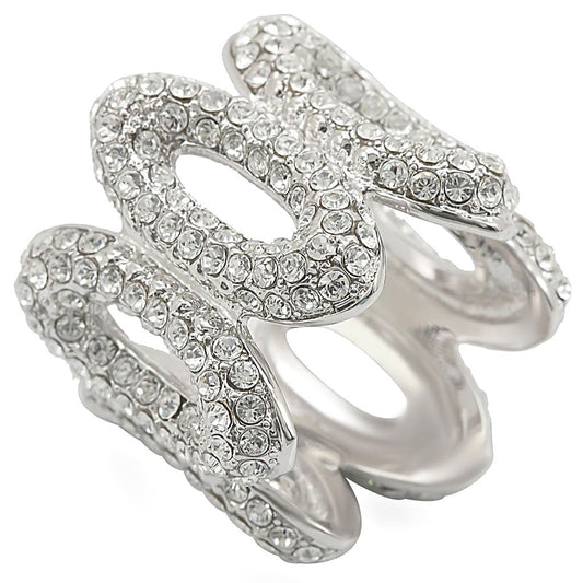 1W032 - Rhodium Brass Ring with Top Grade Crystal in Clear-0