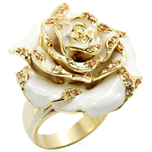 1W040 - Gold Brass Ring with AAA Grade CZ in Champagne-0