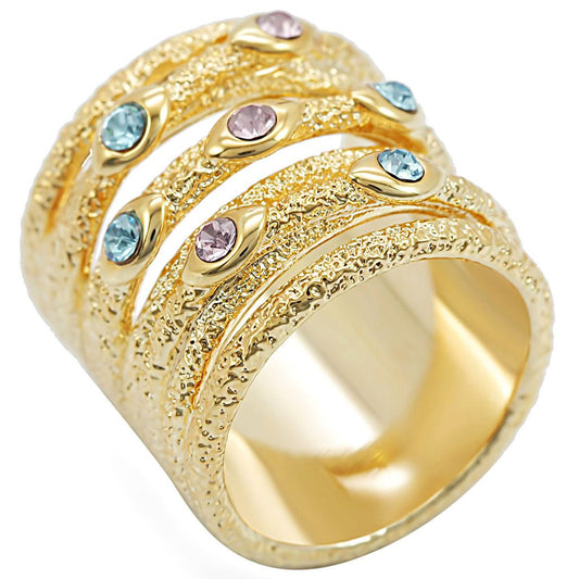 1W047 - Gold Brass Ring with Top Grade Crystal in Multi Color-0