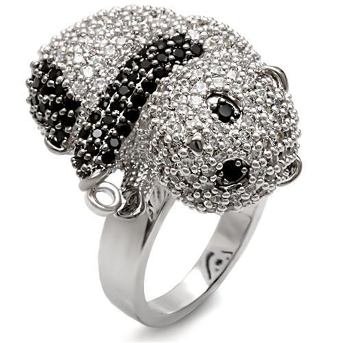 1W083 - Rhodium + Ruthenium Brass Ring with AAA Grade CZ in Black Diamond-0