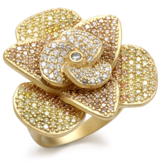 1W091 - Matte Gold Brass Ring with AAA Grade CZ in Multi Color-0