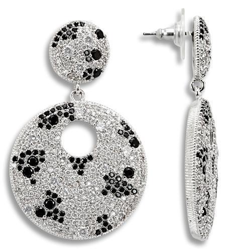 1W122 - Imitation Rhodium Brass Earrings with AAA Grade CZ in Black Diamond-0