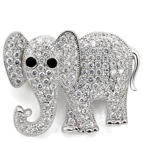 1W125 - Imitation Rhodium Brass Brooches with AAA Grade CZ in Black Diamond-0