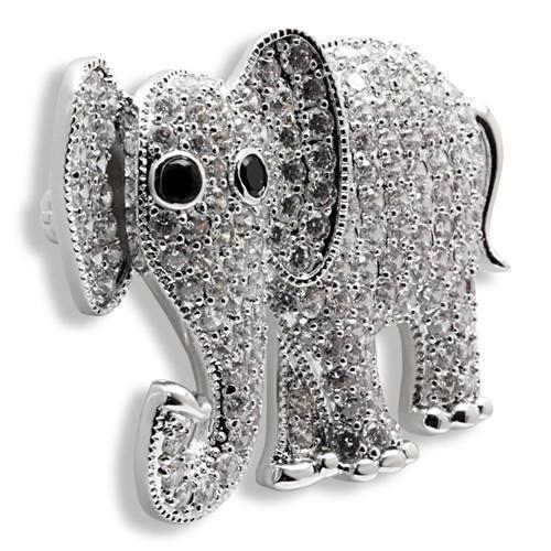 1W125 - Imitation Rhodium Brass Brooches with AAA Grade CZ in Black Diamond-3