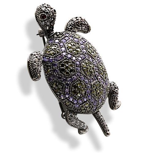 1W127 - Ruthenium Brass Brooches with AAA Grade CZ in Multi Color-3