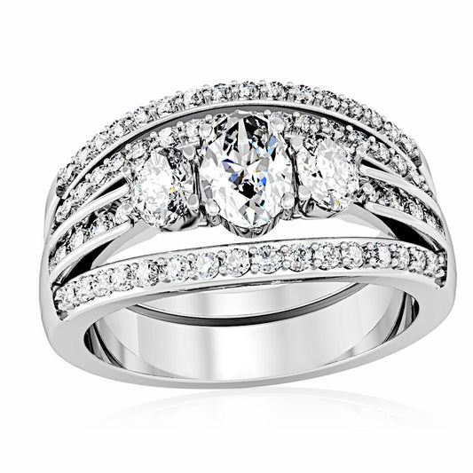 1W162 - Rhodium Brass Ring with AAA Grade CZ in Clear-0