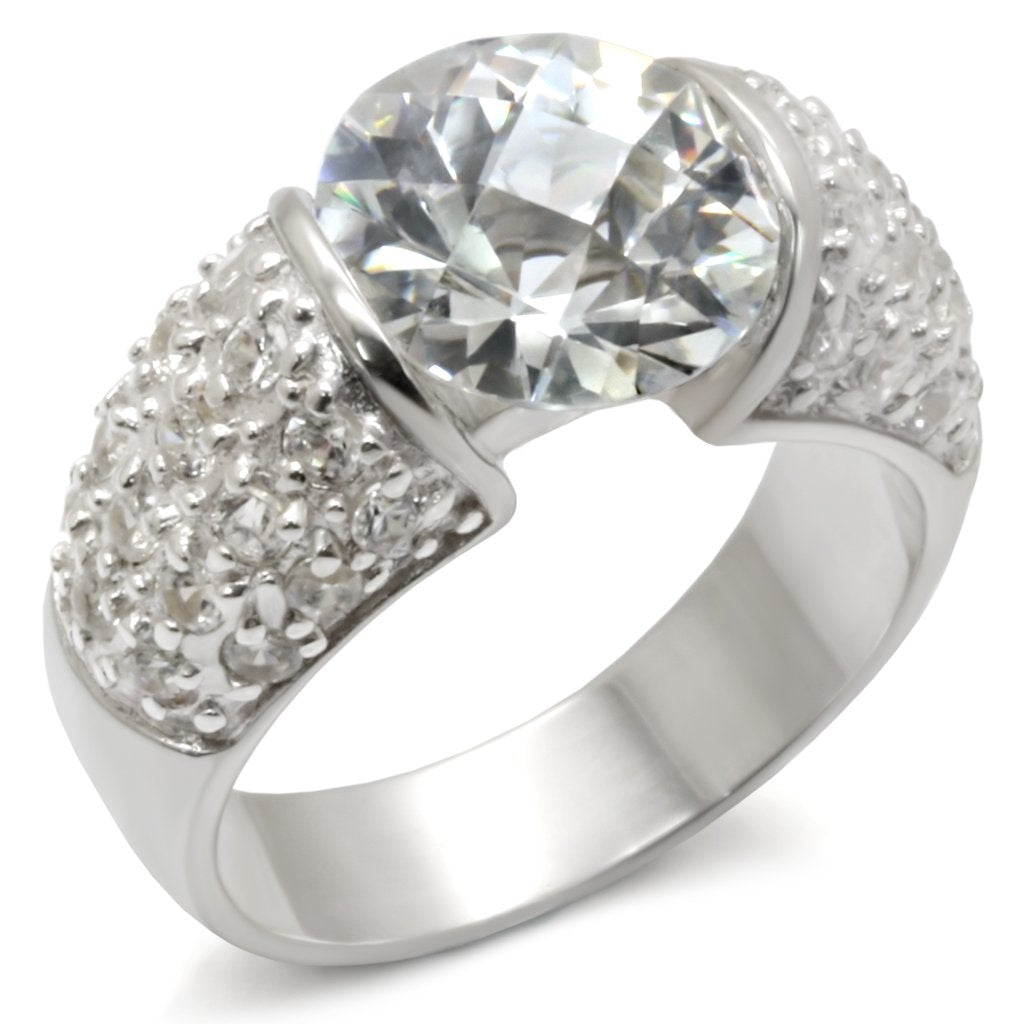 20423 - High-Polished 925 Sterling Silver Ring with AAA Grade CZ in Clear-0
