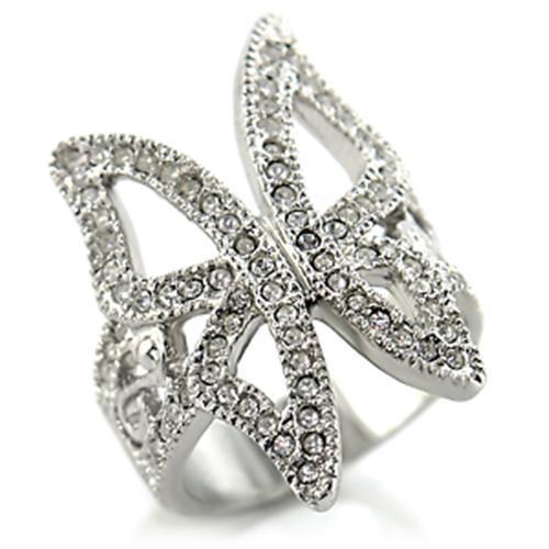 22409 - Rhodium Brass Ring with Top Grade Crystal in Clear-0