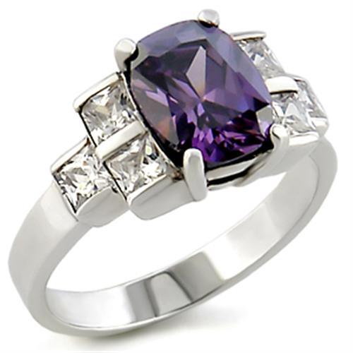 22521 - High-Polished 925 Sterling Silver Ring with AAA Grade CZ in Amethyst-0