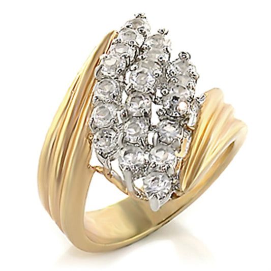 2W029 - Gold+Rhodium Brass Ring with AAA Grade CZ in Clear-0