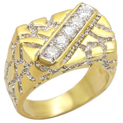 2W050 - Gold+Rhodium Brass Ring with AAA Grade CZ in Clear-0