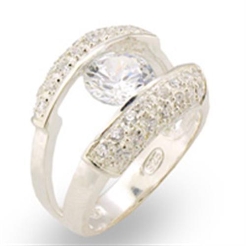 30313 - High-Polished 925 Sterling Silver Ring with AAA Grade CZ in Clear-0