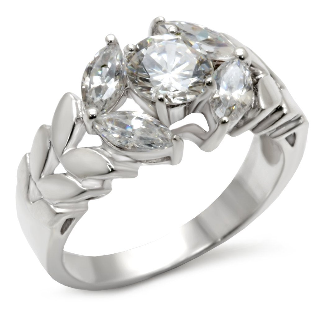 30326 - Matte Rhodium & Rhodium 925 Sterling Silver Ring with AAA Grade CZ in Clear-0