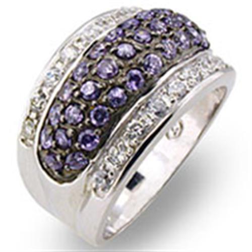 30611 - Rhodium + Ruthenium 925 Sterling Silver Ring with AAA Grade CZ in Amethyst-0