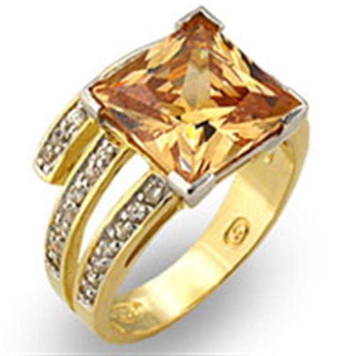 31221 - Gold+Rhodium 925 Sterling Silver Ring with AAA Grade CZ in Champagne-0