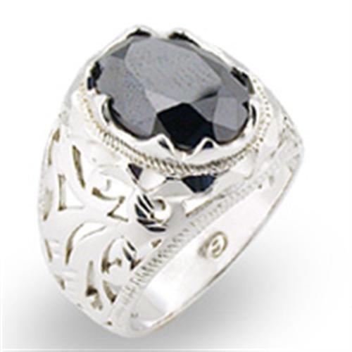 31408 - High-Polished 925 Sterling Silver Ring with AAA Grade CZ in Jet-0