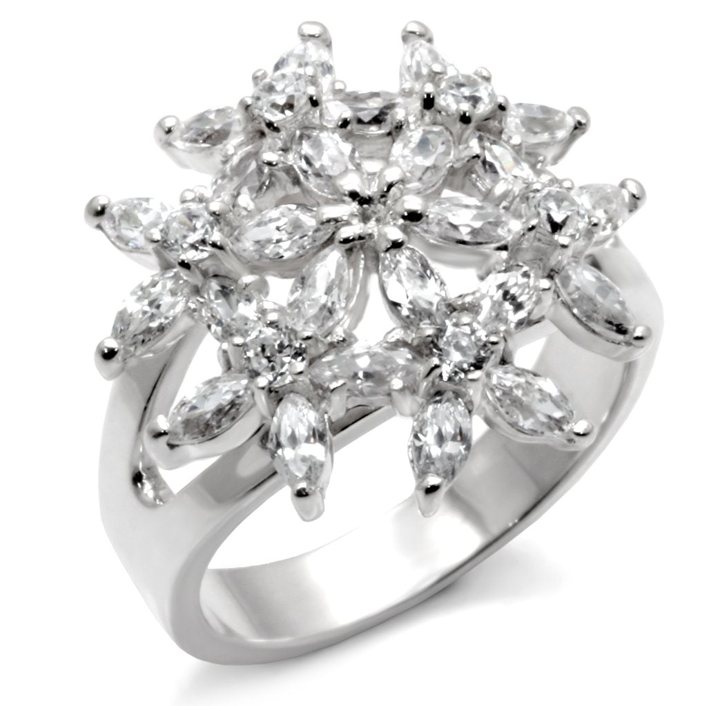 31820 - High-Polished 925 Sterling Silver Ring with AAA Grade CZ in Clear-0