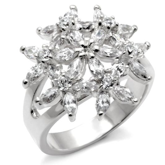 31820 - High-Polished 925 Sterling Silver Ring with AAA Grade CZ in Clear-0