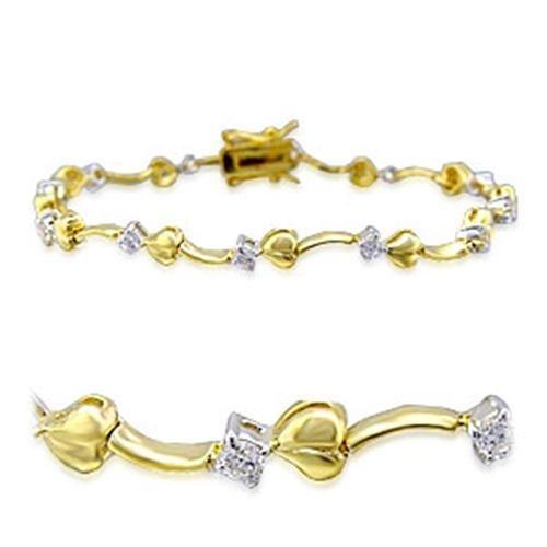 32002 - Gold+Rhodium Brass Bracelet with AAA Grade CZ in Clear-0