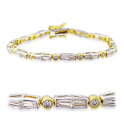 32004 - Gold+Rhodium Brass Bracelet with AAA Grade CZ in Clear-0