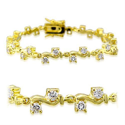 32006 - Gold Brass Bracelet with AAA Grade CZ in Clear-0
