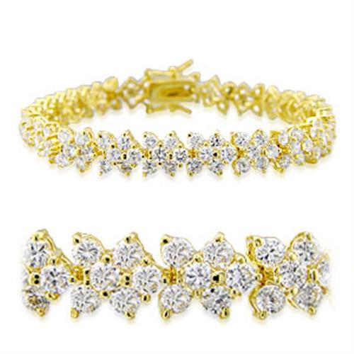 32012 - Gold Brass Bracelet with AAA Grade CZ in Clear-0