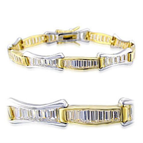 32013 - Gold+Rhodium Brass Bracelet with AAA Grade CZ in Clear-0