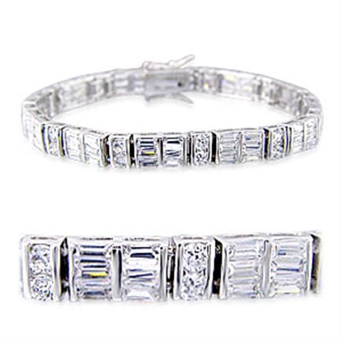 32024 - Rhodium Brass Bracelet with AAA Grade CZ in Clear-0