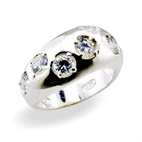 32114 - High-Polished 925 Sterling Silver Ring with AAA Grade CZ in Clear-0