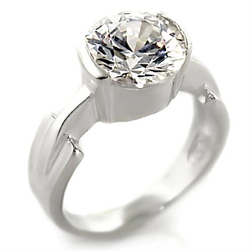 32125 - High-Polished 925 Sterling Silver Ring with AAA Grade CZ in Clear-0