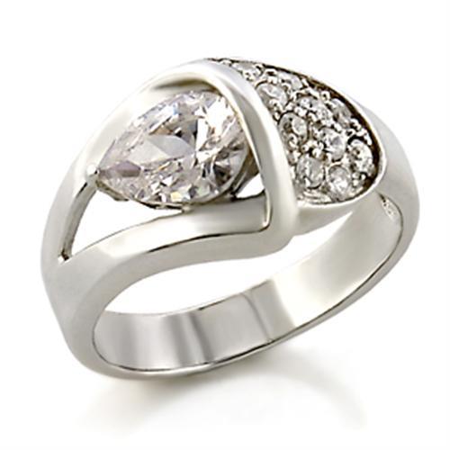 32128 - High-Polished 925 Sterling Silver Ring with AAA Grade CZ in Clear-0