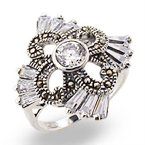32328 - Antique Tone 925 Sterling Silver Ring with AAA Grade CZ in Clear-0