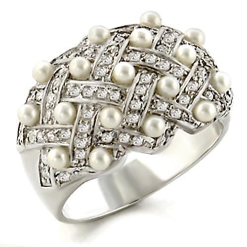 32819 - High-Polished 925 Sterling Silver Ring with Synthetic Pearl in White-0