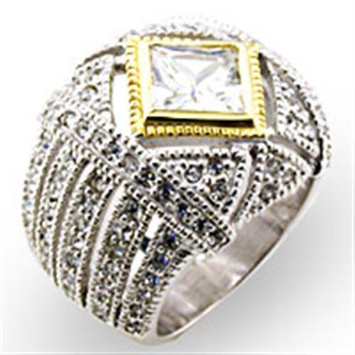 32827 - Reverse Two-Tone 925 Sterling Silver Ring with AAA Grade CZ in Clear-0