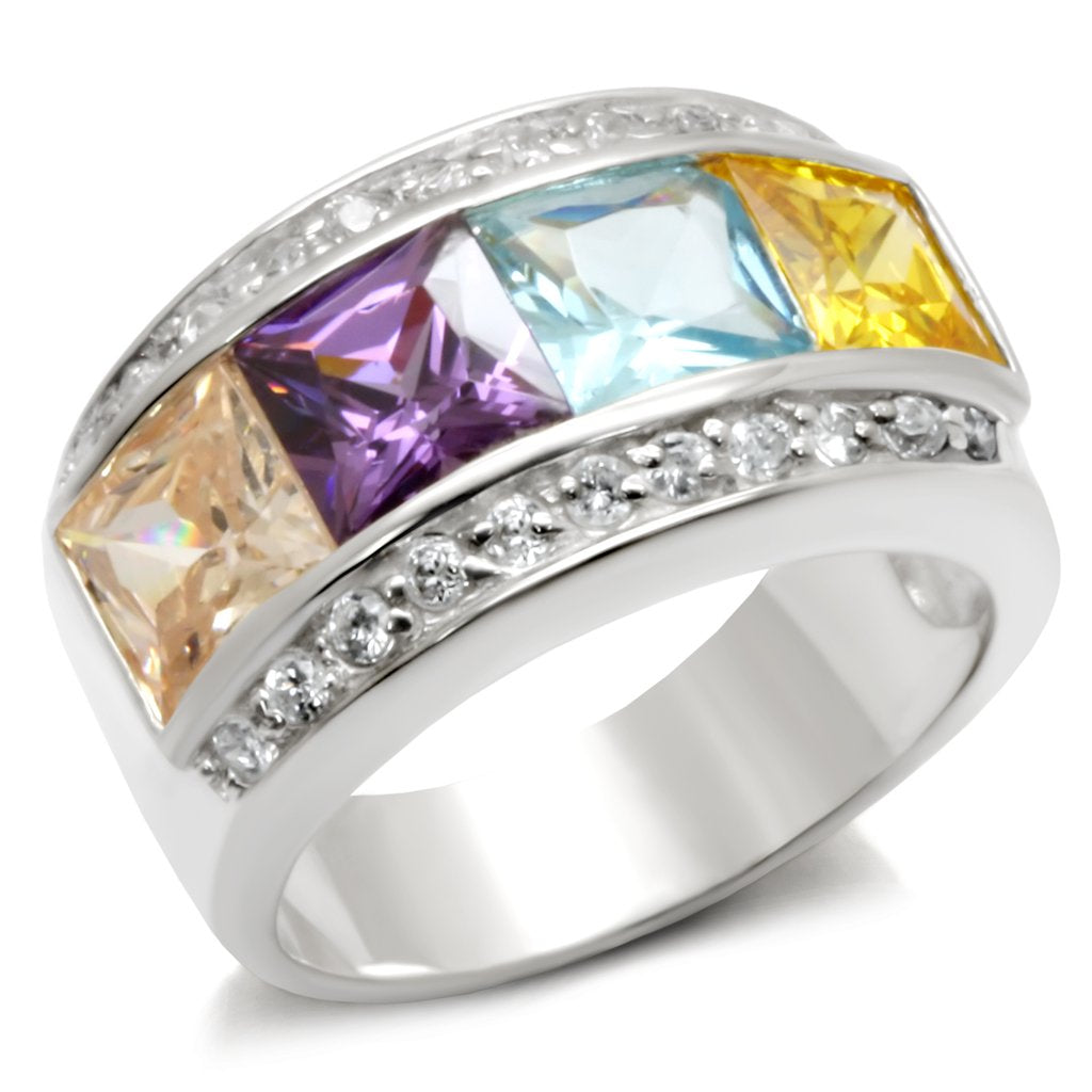 32919 - High-Polished 925 Sterling Silver Ring with AAA Grade CZ in Multi Color-0