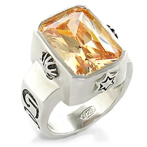 32931 - High-Polished 925 Sterling Silver Ring with AAA Grade CZ in Champagne-0
