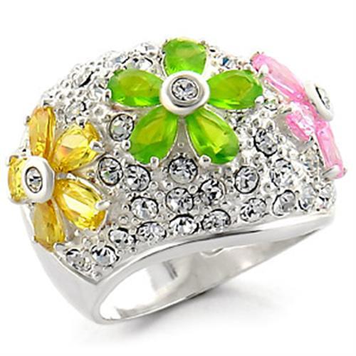 34015 - High-Polished 925 Sterling Silver Ring with AAA Grade CZ in Multi Color-0