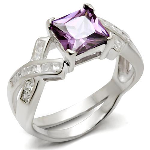 34403 - High-Polished 925 Sterling Silver Ring with AAA Grade CZ in Amethyst-0