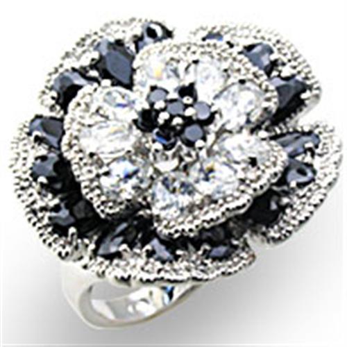 34432 - High-Polished 925 Sterling Silver Ring with AAA Grade CZ in Jet-0