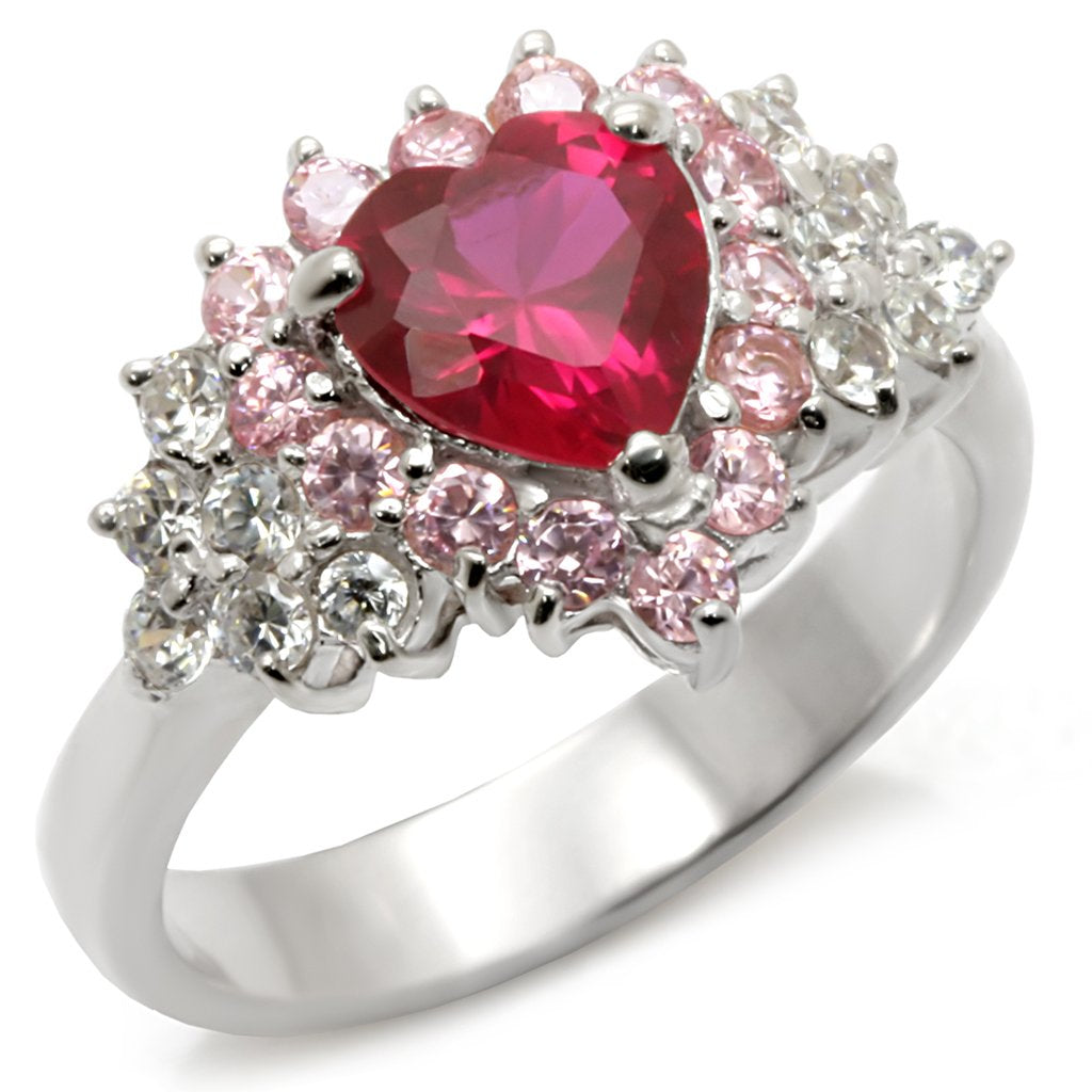 35701 - High-Polished 925 Sterling Silver Ring with Synthetic Garnet in Ruby-0