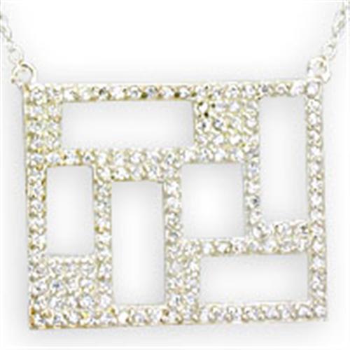 36514 - High-Polished 925 Sterling Silver Necklace with AAA Grade CZ in Clear-0