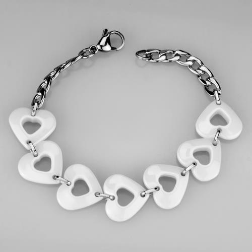 3W1006 - High polished (no plating) Stainless Steel Bracelet with Ceramic in White-2