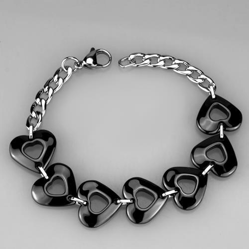 3W1007 - High polished (no plating) Stainless Steel Bracelet with Ceramic in Jet-2
