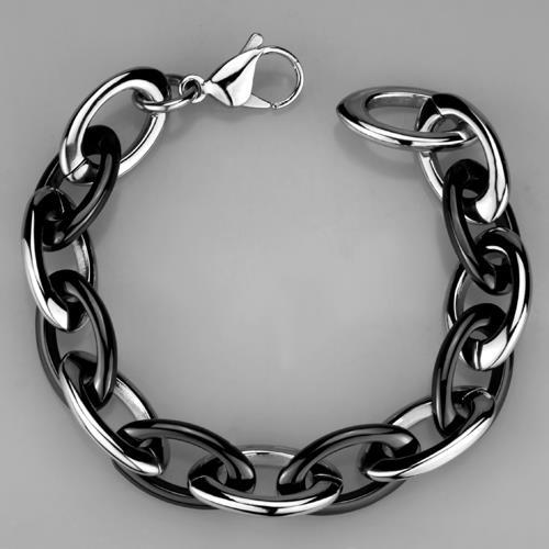 3W1009 - High polished (no plating) Stainless Steel Bracelet with Ceramic in Jet-2